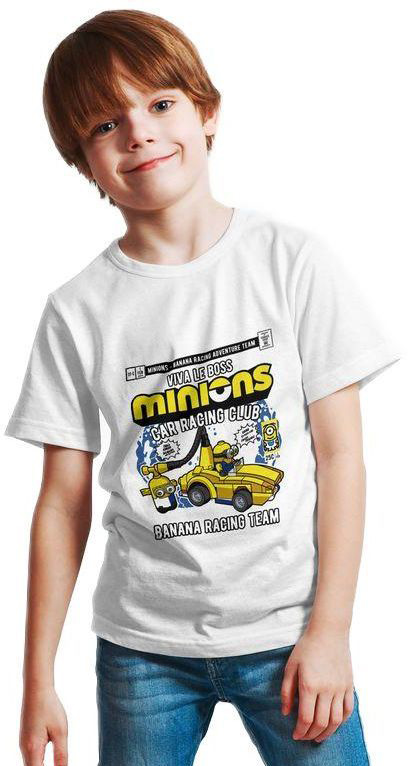 Παιδικό Ring Spun T-Shirt Minions Banana Racing Car Pop Culture P3000461 White